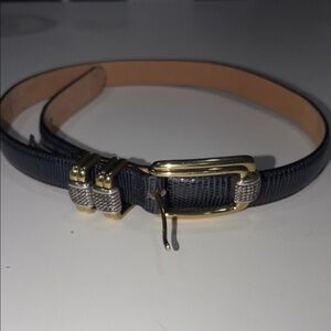 Brighton Black Textured Skinny Belt with Gold Buckle medium 30” snake print